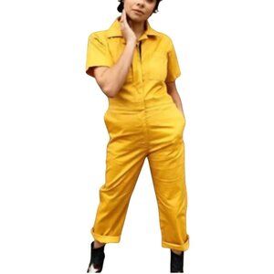Nooworks Rare Mustard Coveralls Full Zip Pockets Collared Size XS